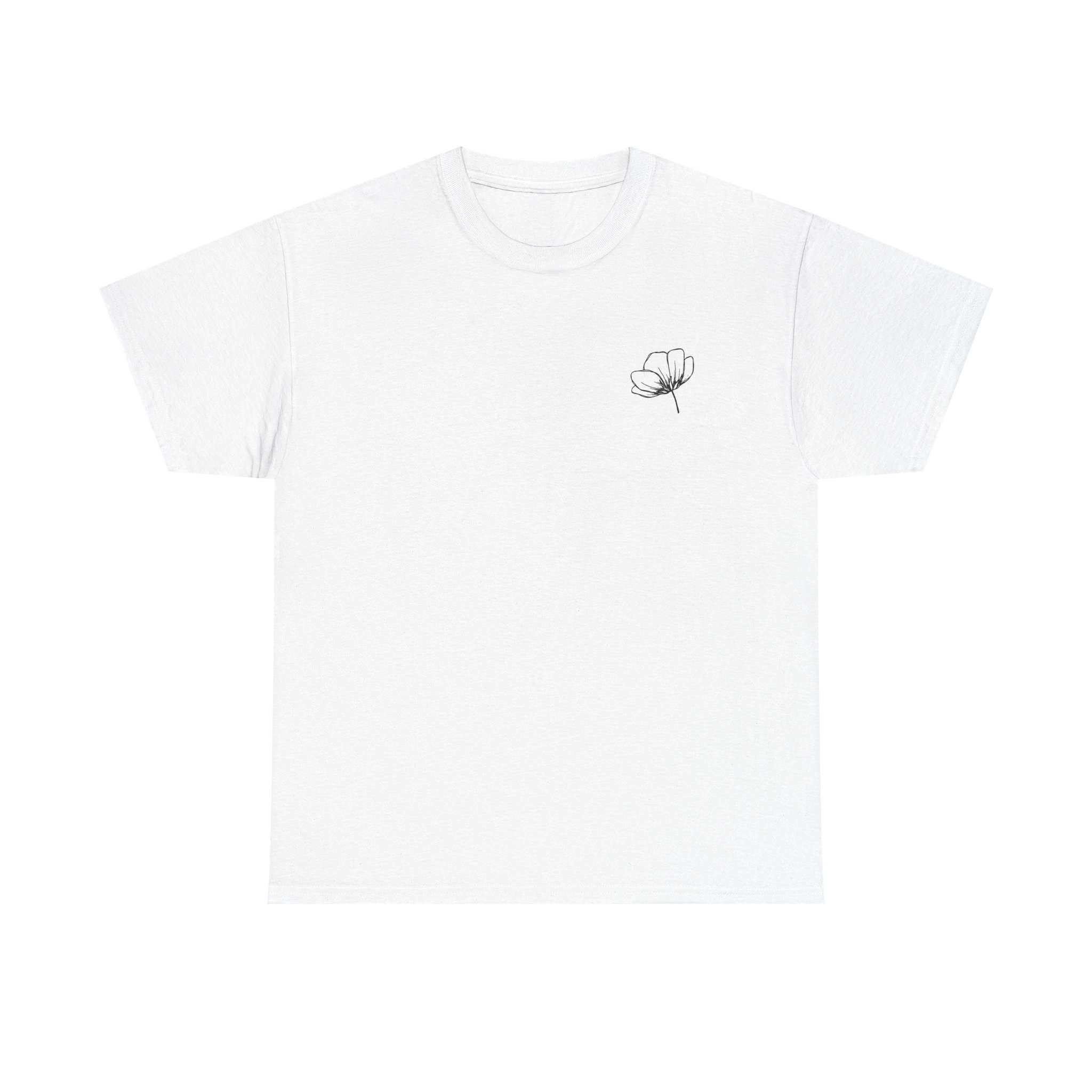 Minimalist Flower T-Shirt White | Simple Line Art Tee | Botanical Embroidered Style Shirt | Aesthetic Cotton Tee | Nature Lover Gift