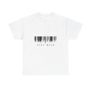 Wild Spirit Barcode Graphic Tee with Inspirational Back Text and Minimalist Design for Free Souls in Crisp White